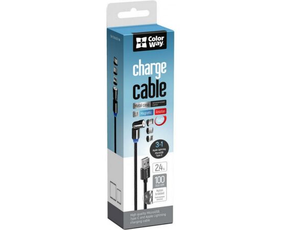 Дата кабель USB 2.0 AM to Lightning + Micro 5P + Type-C 1.0m Magnetic Ro ColorWay (CW-CBUU037-BK), изображение 5 Дата кабель USB 2.0 AM to Lightning + Micro 5P + Type-C 1.0m Magnetic Ro ColorWay (CW-CBUU037-BK), изображение 5