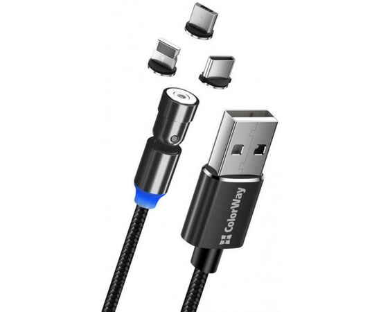 Дата кабель USB 2.0 AM to Lightning + Micro 5P + Type-C 1.0m Magnetic Ro ColorWay (CW-CBUU037-BK)