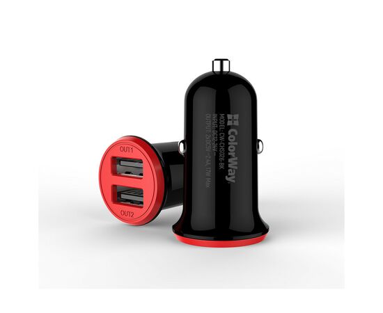 Зарядное устройство ColorWay 2USB AUTO ID 3.4A (17W) red/black (CW-CHA026-BK), изображение 3 Зарядное устройство ColorWay 2USB AUTO ID 3.4A (17W) red/black (CW-CHA026-BK), изображение 3