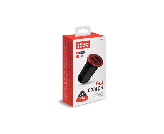 Зарядное устройство ColorWay 2USB AUTO ID 3.4A (17W) red/black (CW-CHA026-BK)