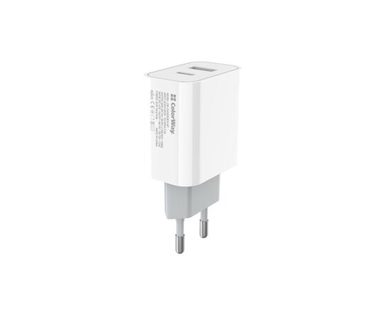 Зарядное устройство ColorWay Type-C PD + USB QC3.0 (20W) V2 white (CW-CHS025QPD-WT), изображение 4 Зарядное устройство ColorWay Type-C PD + USB QC3.0 (20W) V2 white (CW-CHS025QPD-WT), изображение 4
