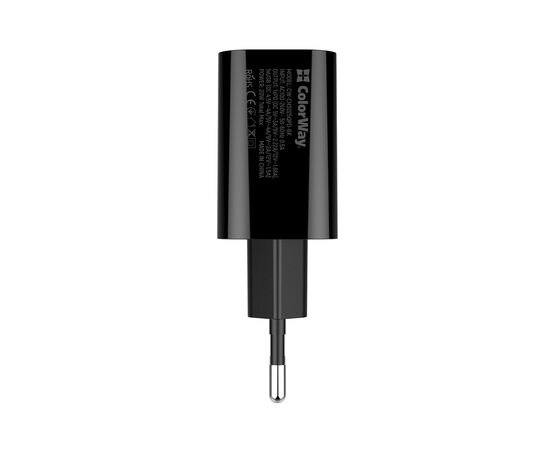 Зарядное устройство ColorWay Type-C PD + USB QC3.0 (20W) V2 black (CW-CHS025QPD-BK), изображение 3 Зарядное устройство ColorWay Type-C PD + USB QC3.0 (20W) V2 black (CW-CHS025QPD-BK), изображение 3