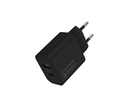 Зарядний пристрій ColorWay Type-C PD + USB QC3.0 (20W) V2 black (CW-CHS025QPD-BK)