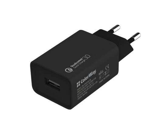 Зарядное устройство ColorWay 1USB Quick Charge 3.0 (18W) black (CW-CHS013Q-BK)