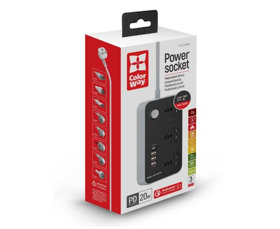 Сетевой фильтр питания ColorWay CW-CHU34PDB, 3 розетки/4USB Black 2M (CW-CHU34PDB), изображение 11 Сетевой фильтр питания ColorWay CW-CHU34PDB, 3 розетки/4USB Black 2M (CW-CHU34PDB), изображение 11