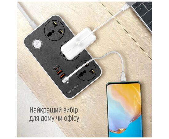 Сетевой фильтр питания ColorWay CW-CHU34PDB, 3 розетки/4USB Black 2M (CW-CHU34PDB), изображение 12 Сетевой фильтр питания ColorWay CW-CHU34PDB, 3 розетки/4USB Black 2M (CW-CHU34PDB), изображение 12