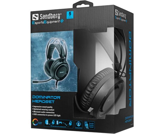 Наушники Sandberg Dominator Headset RGB Black (126-22), изображение 4 Наушники Sandberg Dominator Headset RGB Black (126-22), изображение 4