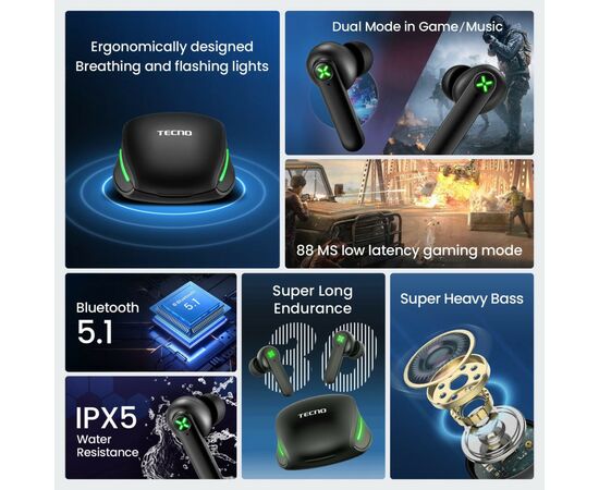 Навушники Tecno G01 Black (4895180780899), зображення 3 Навушники Tecno G01 Black (4895180780899), зображення 3