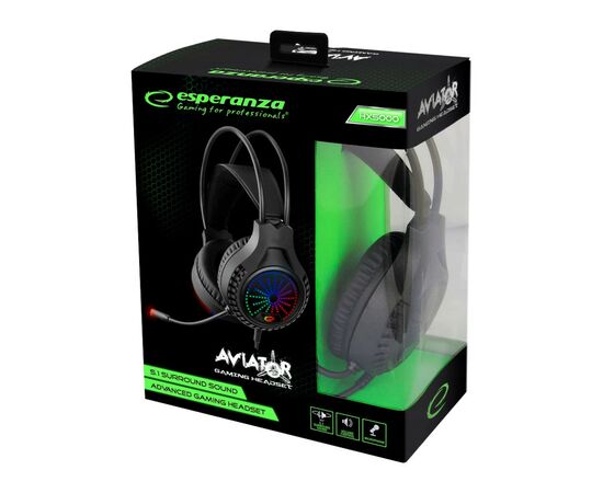Наушники Esperanza Aviator RGB 5.1 Black (EGH5000), изображение 4 Наушники Esperanza Aviator RGB 5.1 Black (EGH5000), изображение 4