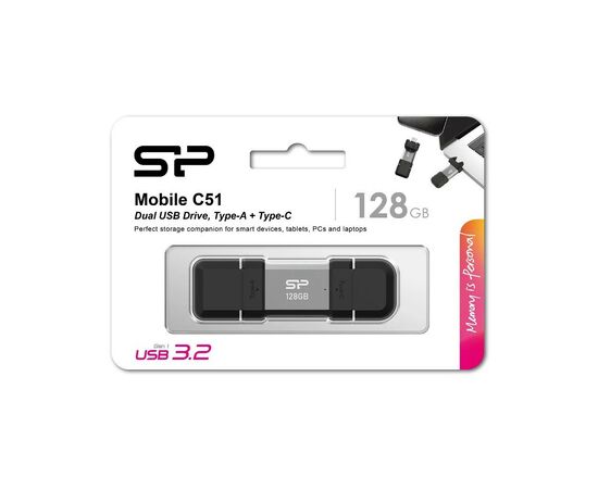 USB флеш накопитель Silicon Power USB 128G SILICON POWER usb3.2+TypeC Mobile C51 (SP128GBUC3C51V1S), изображение 4 USB флеш накопитель Silicon Power USB 128G SILICON POWER usb3.2+TypeC Mobile C51 (SP128GBUC3C51V1S), изображение 4
