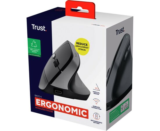 Мишка Trust Bayo 2 Ergonomic Wireless/USB-A Black (25145), зображення 8 Мишка Trust Bayo 2 Ergonomic Wireless/USB-A Black (25145), зображення 8