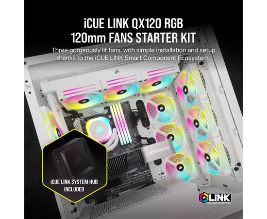 Кулер для корпуса Corsair iCUE Link QX120 RGB PWM PC Fans Starter Kit with iCUE Link System Hub W (CO-9051006-WW), изображение 12 Кулер для корпуса Corsair iCUE Link QX120 RGB PWM PC Fans Starter Kit with iCUE Link System Hub W (CO-9051006-WW), изображение 12