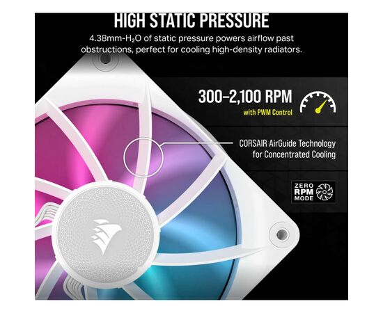 Кулер для корпуса Corsair iCUE Link RX120 RGB PWM White (CO-9051021-WW), изображение 6 Кулер для корпуса Corsair iCUE Link RX120 RGB PWM White (CO-9051021-WW), изображение 6