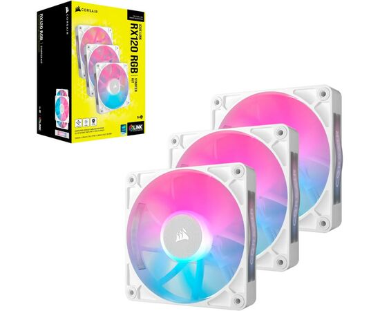 Кулер для корпуса Corsair iCUE Link RX120 RGB PWM White Triple Pack (CO-9051022-WW), изображение 4 Кулер для корпуса Corsair iCUE Link RX120 RGB PWM White Triple Pack (CO-9051022-WW), изображение 4