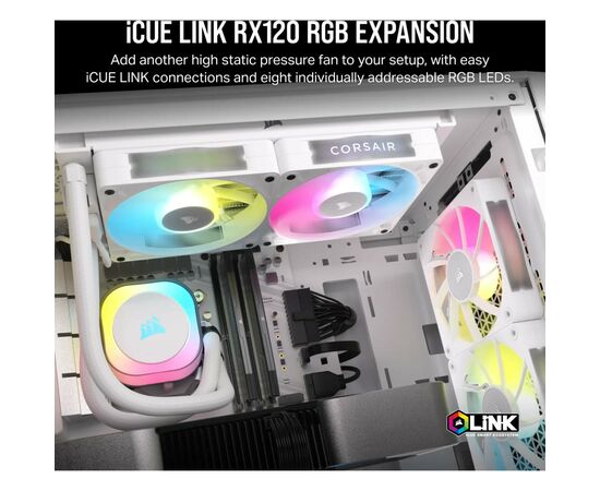 Кулер для корпуса Corsair iCUE Link RX120 RGB PWM White Triple Pack (CO-9051022-WW), изображение 5 Кулер для корпуса Corsair iCUE Link RX120 RGB PWM White Triple Pack (CO-9051022-WW), изображение 5