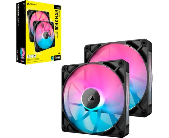 Кулер для корпуса Corsair iCUE Link RX140 RGB PWM Dual Pack (CO-9051020-WW), изображение 4 Кулер для корпуса Corsair iCUE Link RX140 RGB PWM Dual Pack (CO-9051020-WW), изображение 4