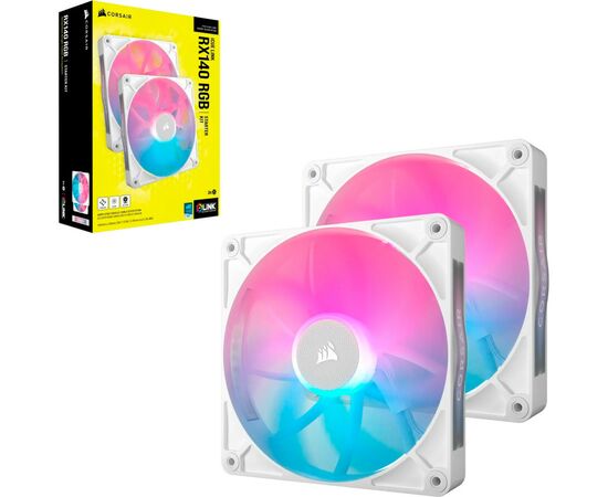 Кулер для корпуса Corsair iCUE Link RX140 RGB PWM White Dual Pack (CO-9051024-WW), изображение 4 Кулер для корпуса Corsair iCUE Link RX140 RGB PWM White Dual Pack (CO-9051024-WW), изображение 4