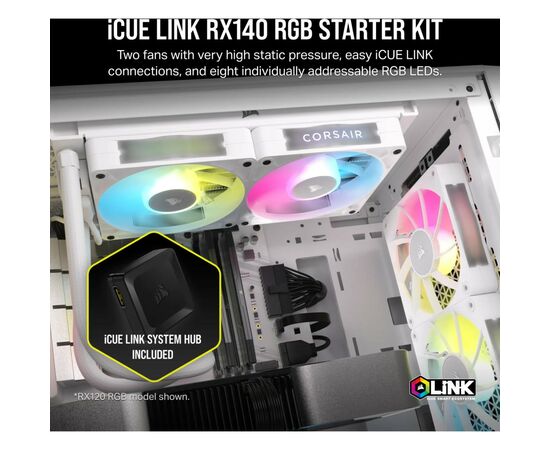 Кулер для корпуса Corsair iCUE Link RX140 RGB PWM White Dual Pack (CO-9051024-WW), изображение 5 Кулер для корпуса Corsair iCUE Link RX140 RGB PWM White Dual Pack (CO-9051024-WW), изображение 5