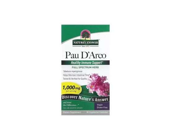 Травы Nature's Answer По Д'арко, Кора Муравьиного Дерева, 1000 мг, Pau D'Arco, 90 веге (NTA-16310)