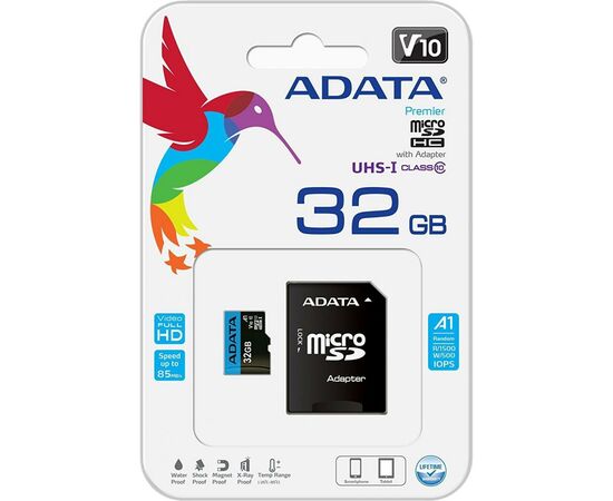 Карта памяти ADATA 32GB microSD class 10 UHS-I A1 Premier (AUSDH32GUICL10A1-RA1), изображение 5 Карта памяти ADATA 32GB microSD class 10 UHS-I A1 Premier (AUSDH32GUICL10A1-RA1), изображение 5