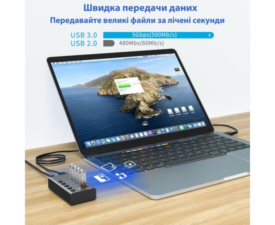 Концентратор Dynamode 5 ports USB3.0 to 4*USB3.0+2.4А Power Adapter 2.5A/12V (DM-UH-P405-G), изображение 6 Концентратор Dynamode 5 ports USB3.0 to 4*USB3.0+2.4А Power Adapter 2.5A/12V (DM-UH-P405-G), изображение 6