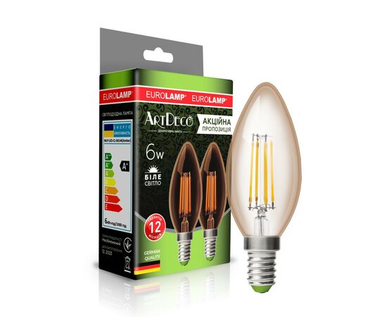 Лампочка Eurolamp LED CL 6W 620 Lm E14 4000K deco 2шт (MLP-LED-CL-06144(Amber))