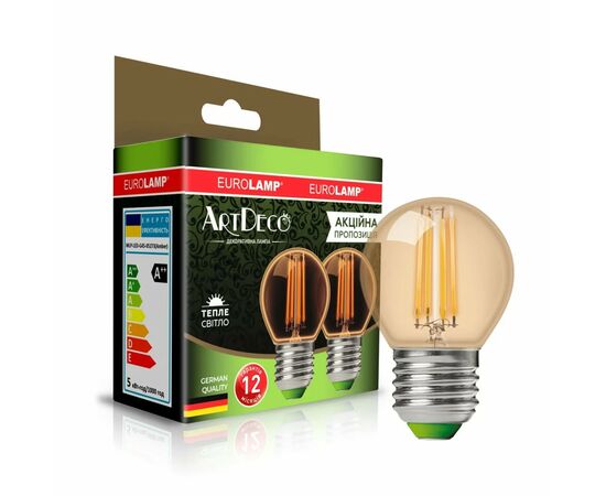 Лампочка Eurolamp LED G45 5W 530 Lm E27 3000K deco 2шт (MLP-LED-G45-05273(Amber))