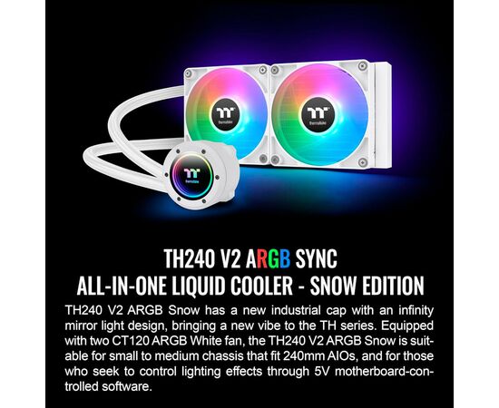 Система водяного охлаждения ThermalTake TH240 V2 ARGB Sync Snow Edition (CL-W364-PL12SW-A), изображение 9 Система водяного охлаждения ThermalTake TH240 V2 ARGB Sync Snow Edition (CL-W364-PL12SW-A), изображение 9