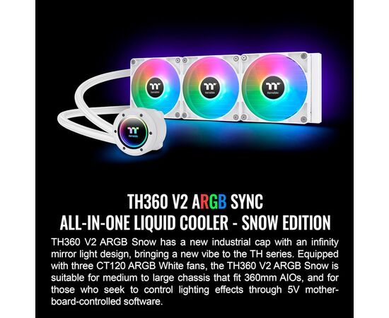 Система водяного охлаждения ThermalTake TH360 V2 ARGB Sync Snow Edition (CL-W365-PL12SW), изображение 6 Система водяного охлаждения ThermalTake TH360 V2 ARGB Sync Snow Edition (CL-W365-PL12SW), изображение 6