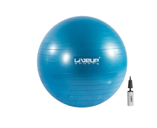 М'яч для фітнесу LiveUp Anti-Burst Ball LS3222-55b + насос у комплекті блакитний 55см (6951376103656)
