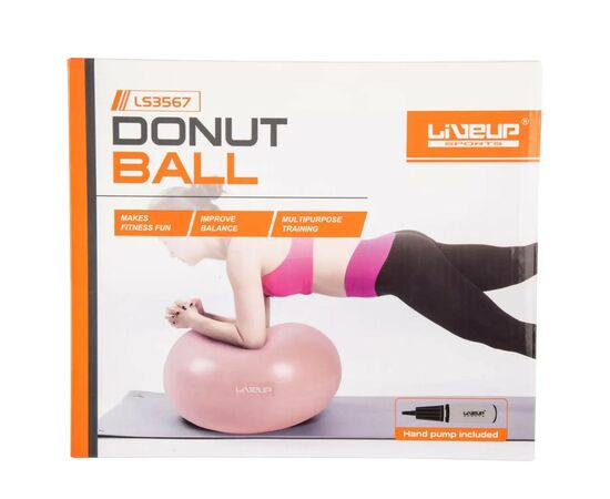 Мяч для фитнеса LiveUp Donut Ball LS3567-p рожевий 45х25см (6951376104165), изображение 3 Мяч для фитнеса LiveUp Donut Ball LS3567-p рожевий 45х25см (6951376104165), изображение 3