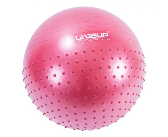 М'яч для фітнесу LiveUp Half Massage Ball LS3569 масажний з насосом червоний 65см/100 (6951376104233)