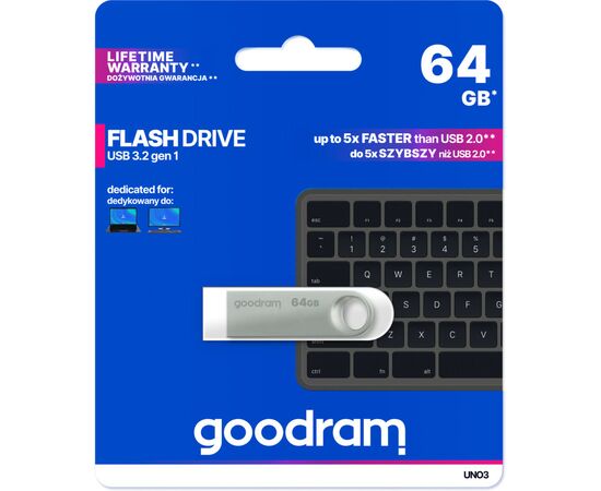 USB флеш накопитель Goodram 64GB UNO3 Steel USB 3.2 (UNO3-0640S0R11), изображение 4 USB флеш накопитель Goodram 64GB UNO3 Steel USB 3.2 (UNO3-0640S0R11), изображение 4