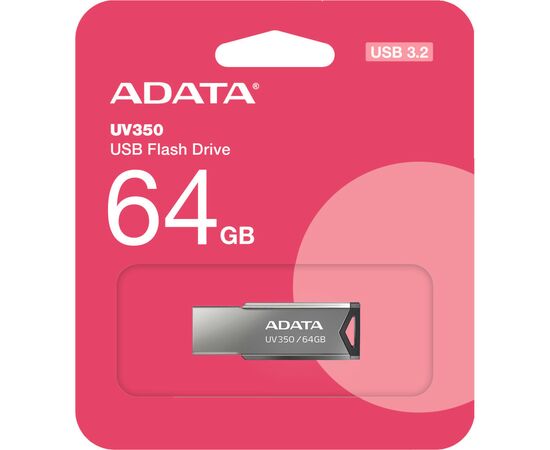USB флеш накопитель ADATA 64GB UV350 Metallic USB 3.2 (AUV350-64G-RBK), изображение 5 USB флеш накопитель ADATA 64GB UV350 Metallic USB 3.2 (AUV350-64G-RBK), изображение 5