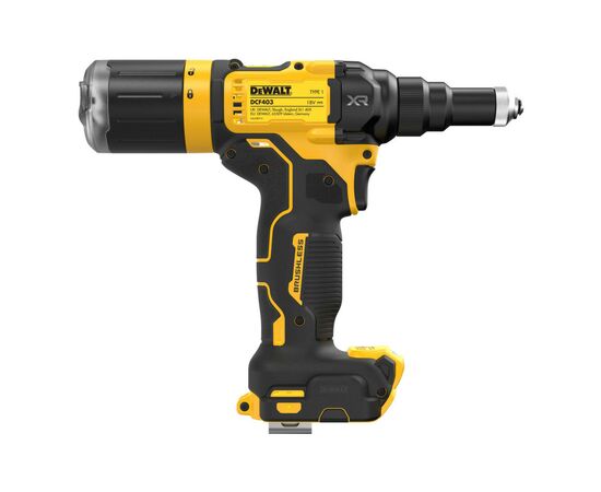 Заклепочник DeWALT 18 В XR Li-Ion, 10 kN, d.закл.=2.4-4.8 мм (без АКБ и ЗУ) (DCF403NT), изображение 4 Заклепочник DeWALT 18 В XR Li-Ion, 10 kN, d.закл.=2.4-4.8 мм (без АКБ и ЗУ) (DCF403NT), изображение 4