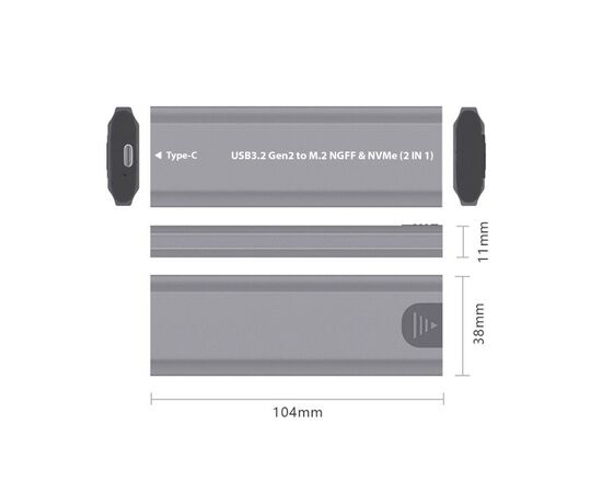 Карман внешний Dynamode M.2 SSD NVMe/SATA combo USB3.1 GEN2 USB-C (DM-CAD-SSD05), изображение 5 Карман внешний Dynamode M.2 SSD NVMe/SATA combo USB3.1 GEN2 USB-C (DM-CAD-SSD05), изображение 5