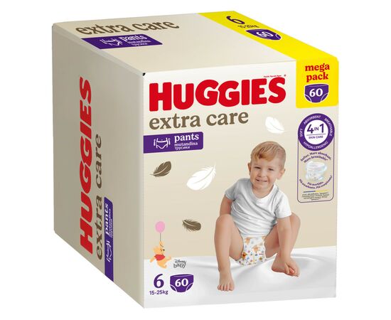 Подгузники Huggies Extra Care Размер 6 (15-25кг) Pants Box 60 шт (5029053582429), изображение 2 Подгузники Huggies Extra Care Размер 6 (15-25кг) Pants Box 60 шт (5029053582429), изображение 2