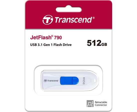 USB флеш накопитель Transcend 512GB JetFlash 790 White USB 3.1 (TS512GJF790W), изображение 5 USB флеш накопитель Transcend 512GB JetFlash 790 White USB 3.1 (TS512GJF790W), изображение 5