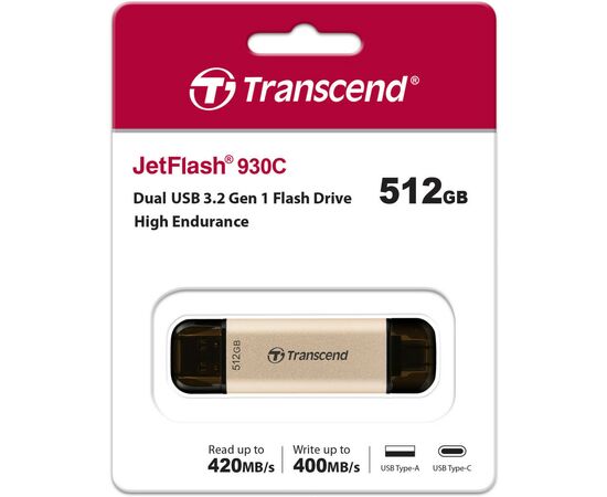 USB флеш накопитель Transcend 512GB JetFlash 930C Gold-Black USB 3.2/Type-C (TS512GJF930C), изображение 8