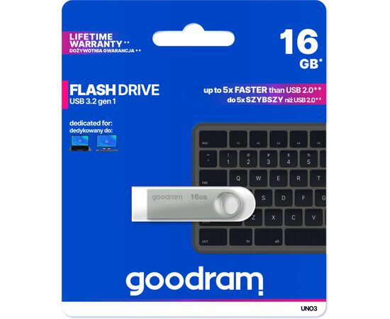 USB флеш накопитель Goodram 16GB UNO3 Steel USB 3.2 (UNO3-0160S0R11), изображение 4 USB флеш накопитель Goodram 16GB UNO3 Steel USB 3.2 (UNO3-0160S0R11), изображение 4