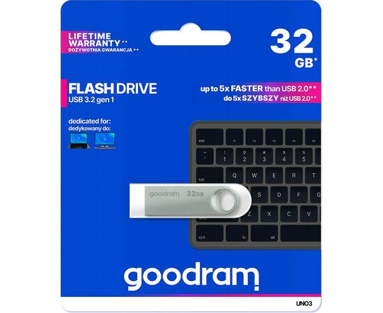 USB флеш накопитель Goodram 32GB UNO3 Steel USB 3.2 (UNO3-0320S0R11), изображение 4 USB флеш накопитель Goodram 32GB UNO3 Steel USB 3.2 (UNO3-0320S0R11), изображение 4