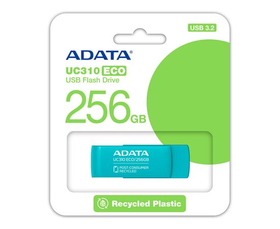 USB флеш накопитель ADATA 256GB UC310 Eco Green USB 3.2 (UC310E-256G-RGN), изображение 5 USB флеш накопитель ADATA 256GB UC310 Eco Green USB 3.2 (UC310E-256G-RGN), изображение 5