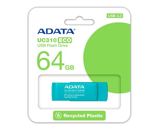 USB флеш накопитель ADATA 64GB UC310 Eco Green USB 3.2 (UC310E-64G-RGN), изображение 4 USB флеш накопитель ADATA 64GB UC310 Eco Green USB 3.2 (UC310E-64G-RGN), изображение 4