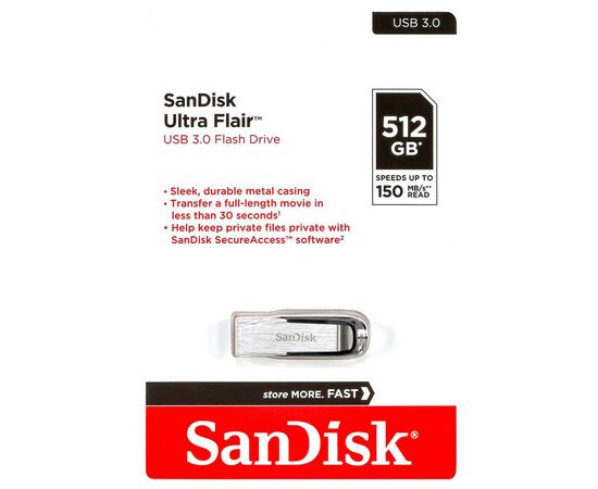 USB флеш накопитель SanDisk 512GB Ultra Flair Silver-Black USB 3.0 (SDCZ73-512G-G46), изображение 5 USB флеш накопитель SanDisk 512GB Ultra Flair Silver-Black USB 3.0 (SDCZ73-512G-G46), изображение 5