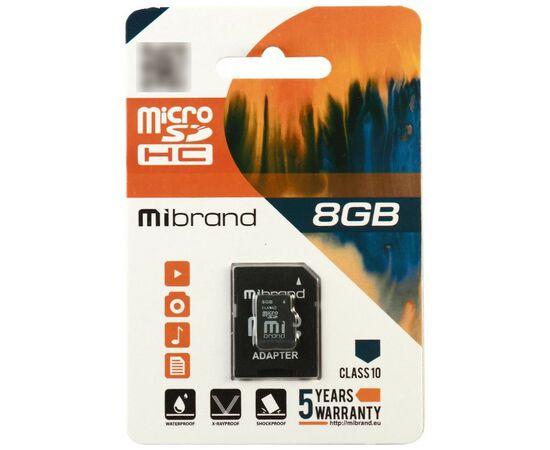 Карта памяти Mibrand 8GB mircroSD class 6 (MICDC6/8GB-A)