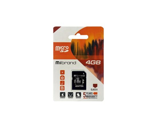 Карта памяти Mibrand 4GB mircroSD class 6 (MICDC6/4GB-A)