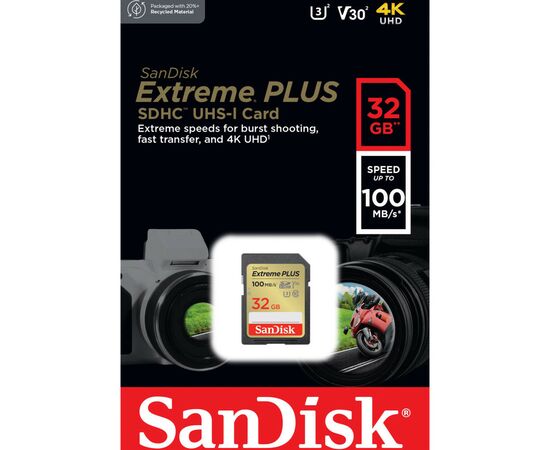 Карта памяти SanDisk 32GB SDXC class 10 Extreme PLUS (SDSDXWT-032G-GNCIN), изображение 4 Карта памяти SanDisk 32GB SDXC class 10 Extreme PLUS (SDSDXWT-032G-GNCIN), изображение 4