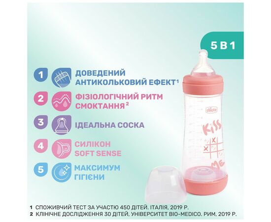 Бутылочка для кормления Chicco Perfect 5 Love с силиконовой соской 4+ мес. 300 мл Розовая (20235.11.40), изображение 3
