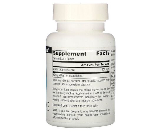 Витаминно-минеральный комплекс Source Naturals Ацетил-L-Карнитин 500 мг, Acetyl L-Carnitine, 60 таблеток (SNS-00499), изображение 2 Витаминно-минеральный комплекс Source Naturals Ацетил-L-Карнитин 500 мг, Acetyl L-Carnitine, 60 таблеток (SNS-00499), изображение 2