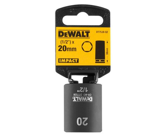 Головка торцевая DeWALT ударная IMPACT 1/2" х 20 мм, шестигранная (DT7538), изображение 2 Головка торцевая DeWALT ударная IMPACT 1/2" х 20 мм, шестигранная (DT7538), изображение 2